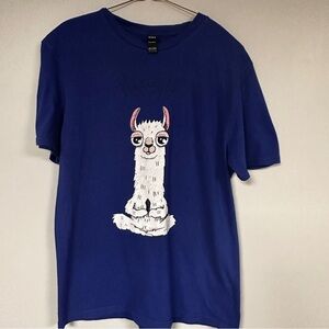 District Concert 'Lamaste'  lama graphic Blue Cotton tee, M, Extra Long